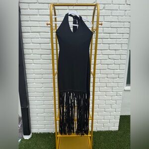 Vici Black Halter Maxi Dress with Fringe size S
